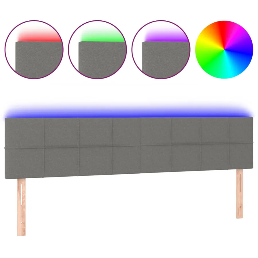 Tête de lit à LED Gris foncé 160x5x78/88 cm Tissu - 2