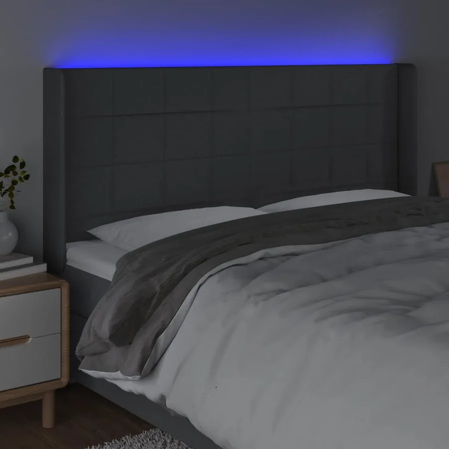 Tête de lit à LED Gris foncé 203x16x118/128 cm Tissu - 4