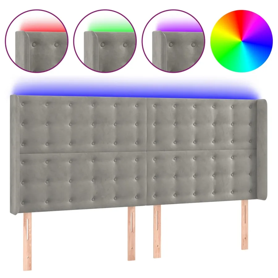 Tête de lit à LED Gris clair 163x16x118/128 cm Velours - 2