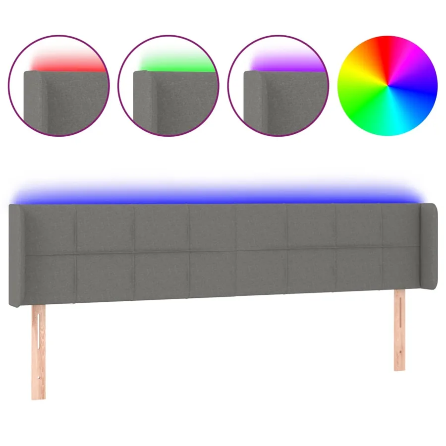Tête de lit à LED Gris foncé 163x16x78/88 cm Tissu - 2