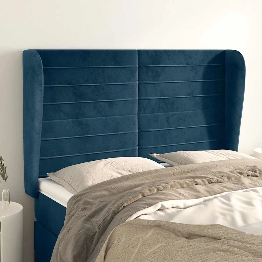 Tête de lit avec oreilles Bleu foncé 147x23x118/128 cm Velours