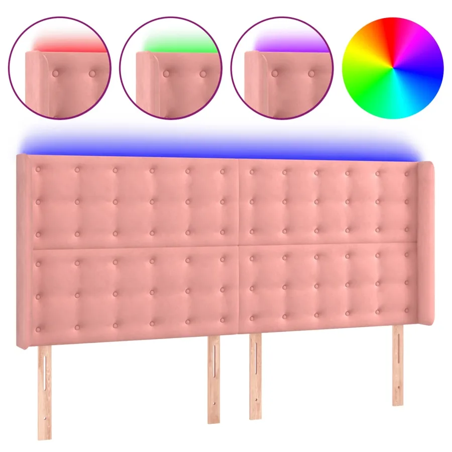 Tête de lit à LED Rose 163x16x118/128 cm Velours - 2