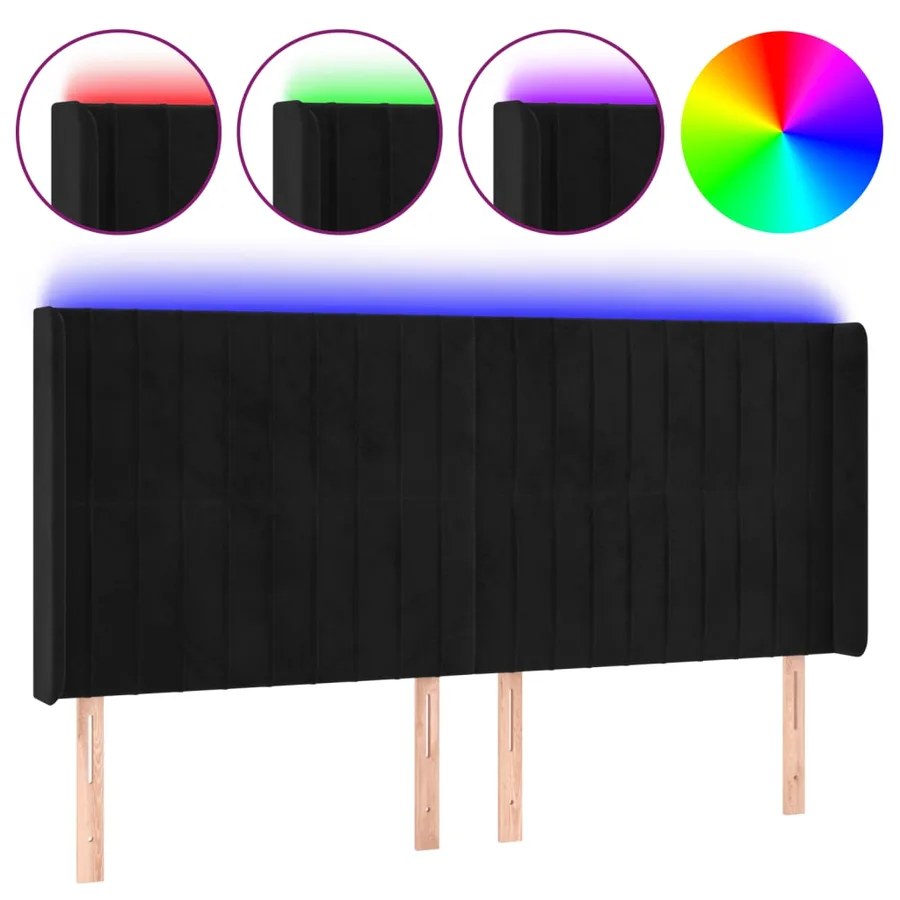 Tête de lit à LED Noir 163x16x118/128 cm Velours - 2