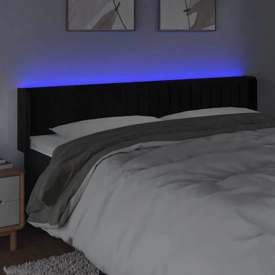 Tête de lit à LED Noir 163x16x78/88 cm Velours - 4