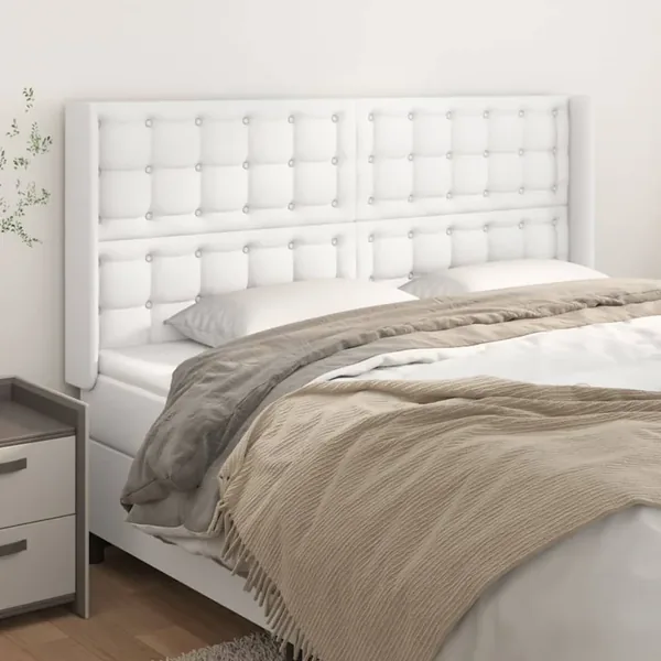 Tête de lit avec oreilles Blanc 183x16x118/128 cm Similicuir