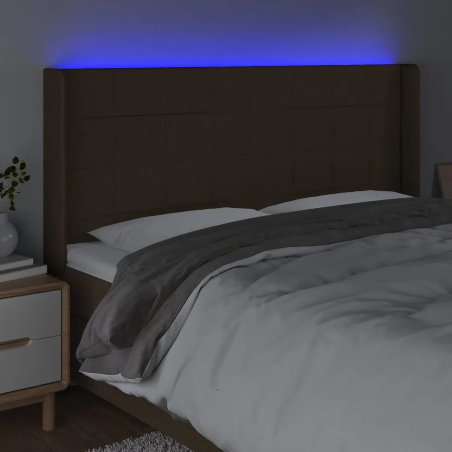 Tête de lit à LED Marron foncé 183x16x118/128 cm Tissu - 4