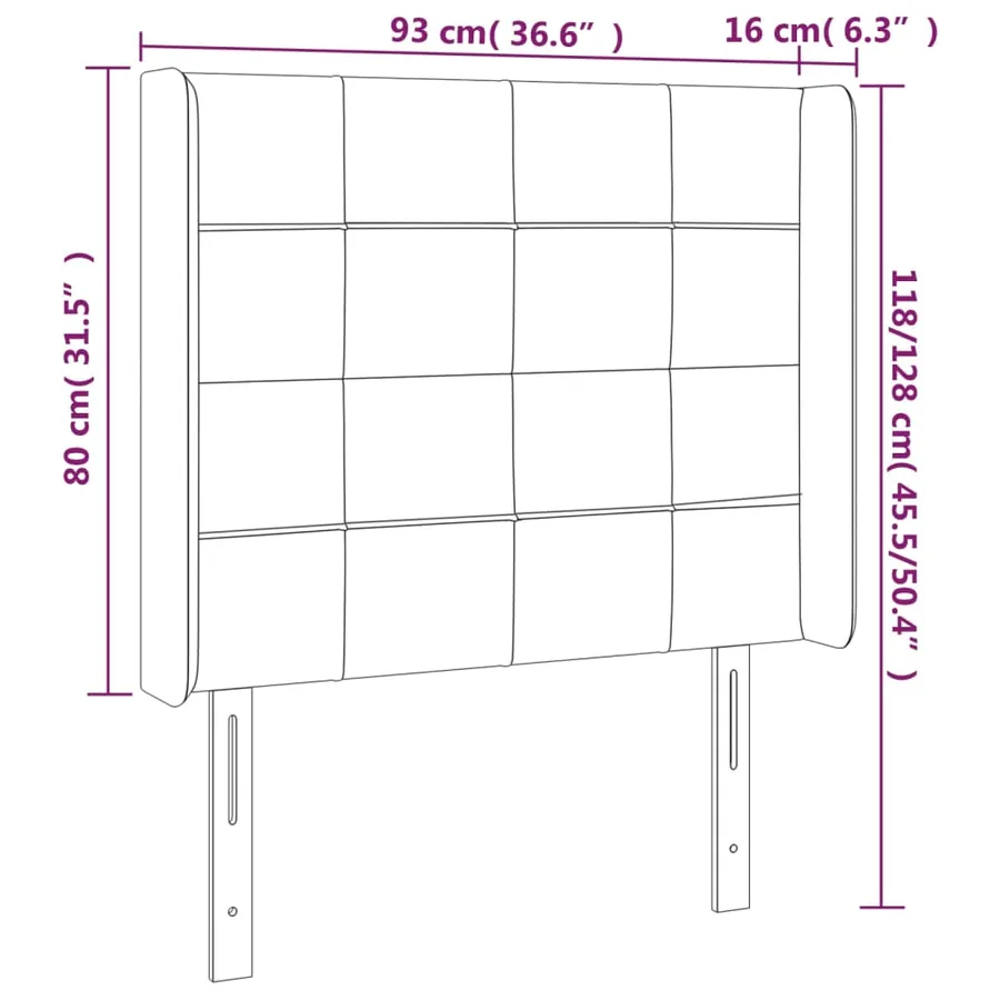 Tête de lit à LED Marron foncé 93x16x118/128 cm Tissu - 6