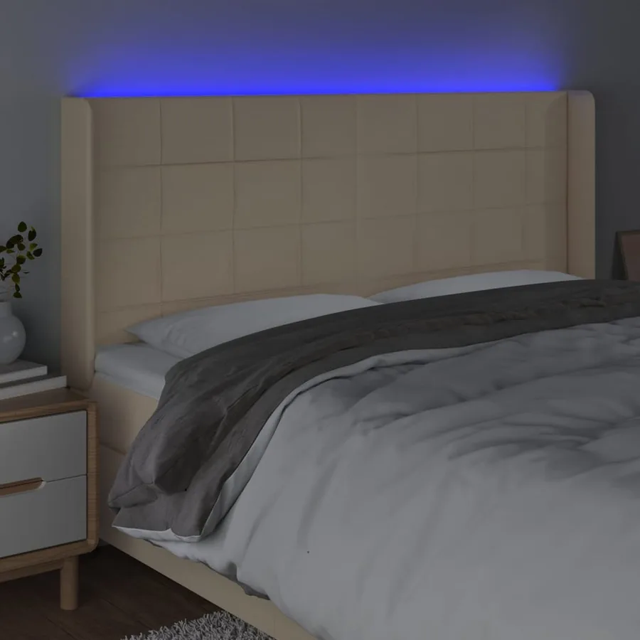 Tête de lit à LED Crème 183x16x118/128 cm Tissu - 4