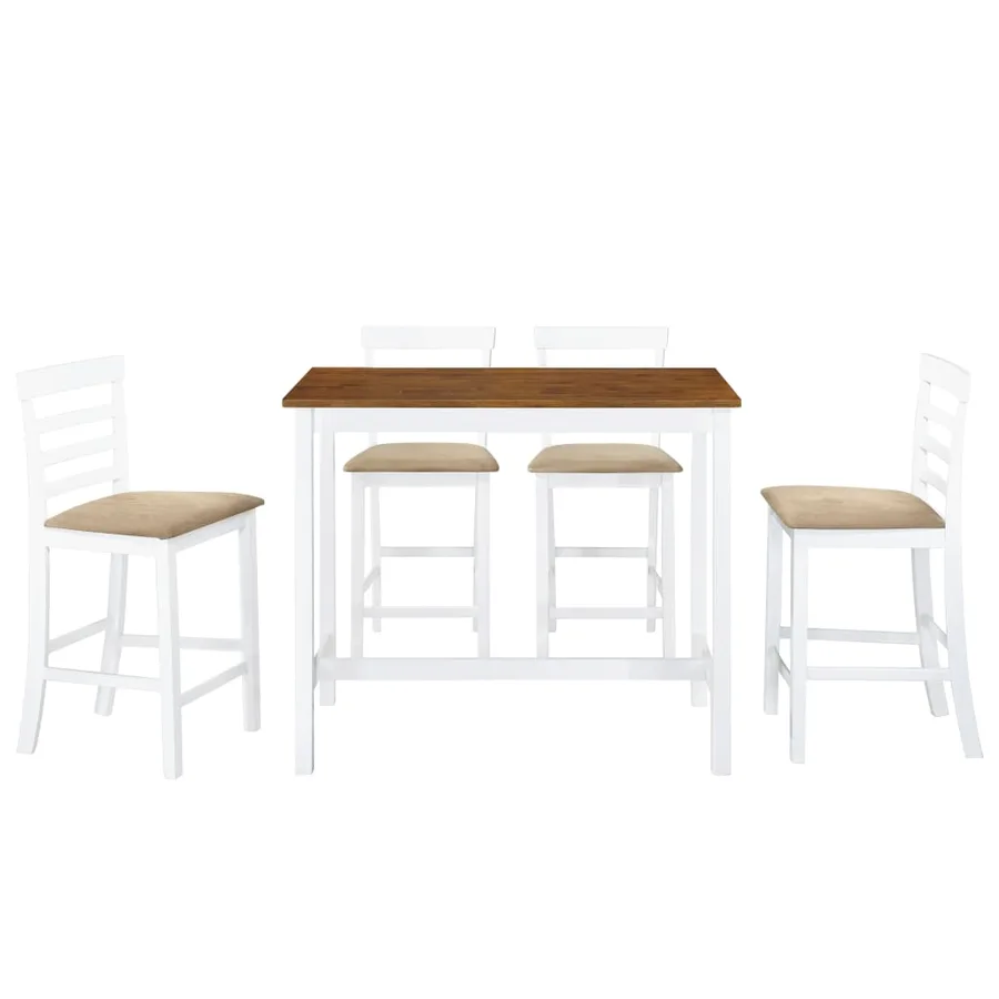 Table et chaises de bar 5 pcs Bois massif Marron et blanc - 2