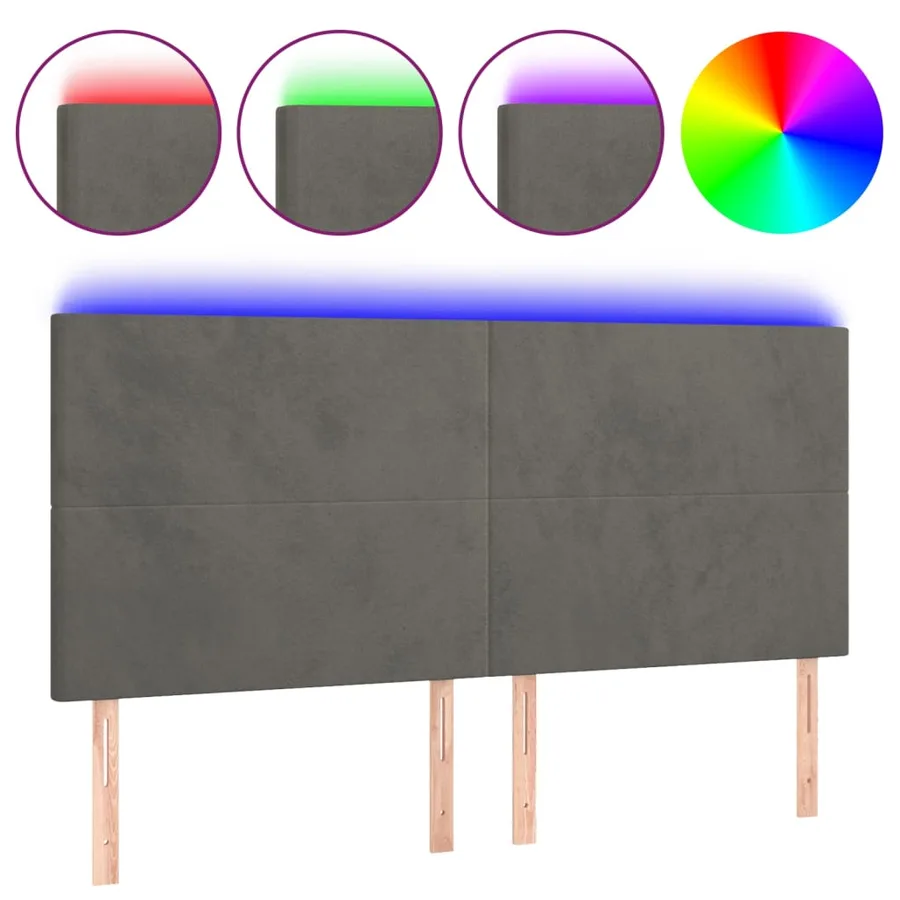 Tête de lit à LED Gris foncé 200x5x118/128 cm Velours - 2