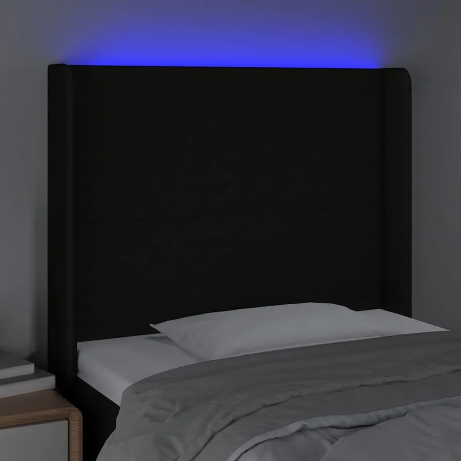 Tête de lit à LED Noir 93x16x118/128 cm Tissu - 4