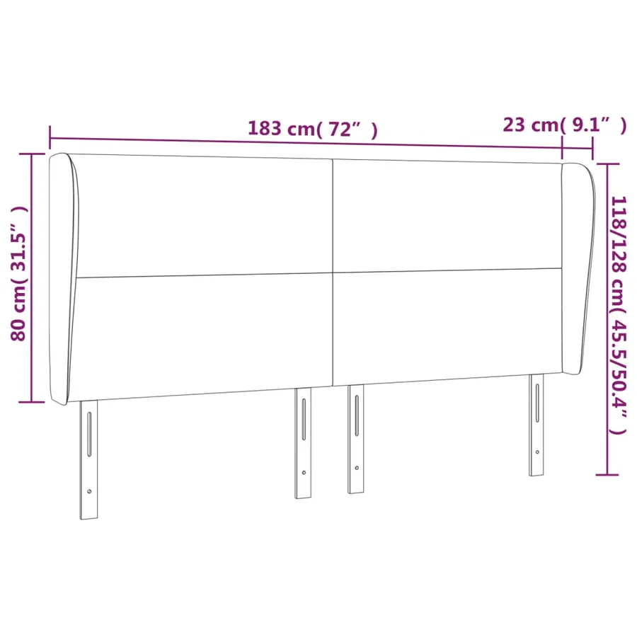 Tête de lit avec oreilles Noir 183x23x118/128 cm Tissu - 9