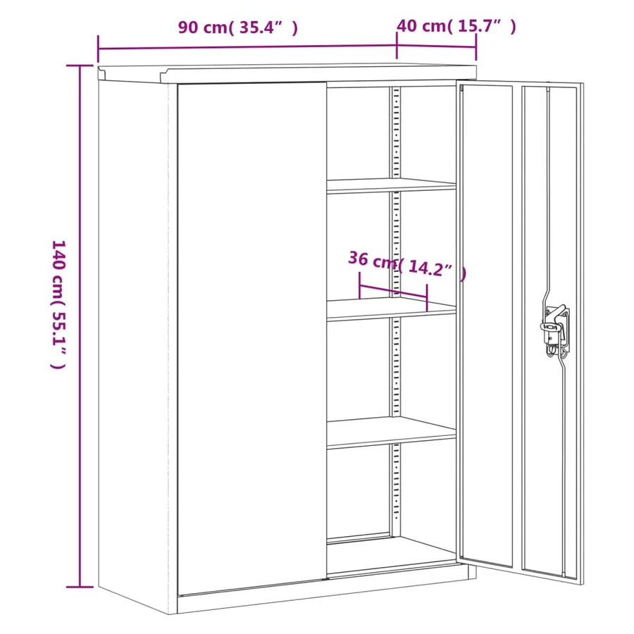 Classeur anthracite 90x40x180 cm Acier - 13