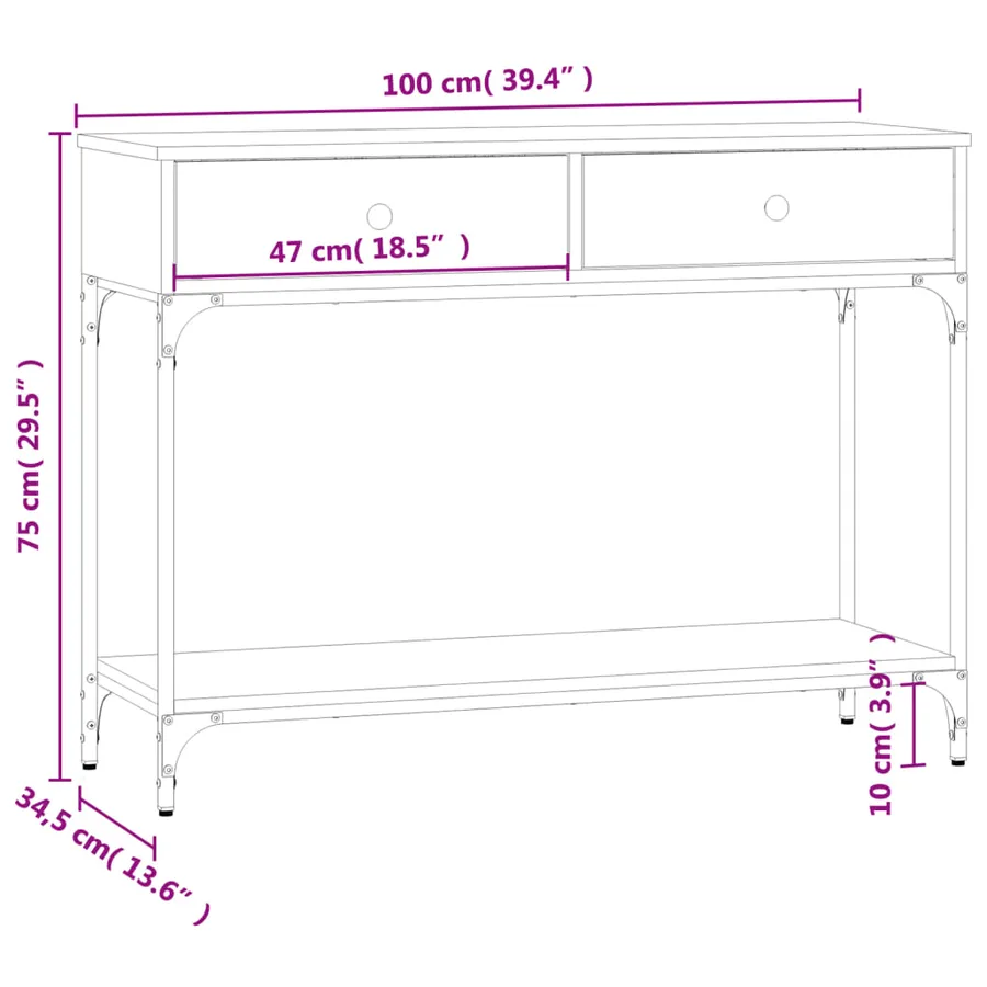 Table console noir 100x34,5x75 cm bois d'ingénierie - 11