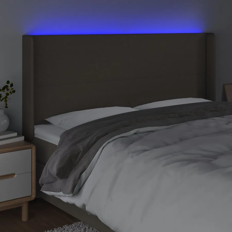 Tête de lit à LED Taupe 163x16x118/128 cm Tissu - 4