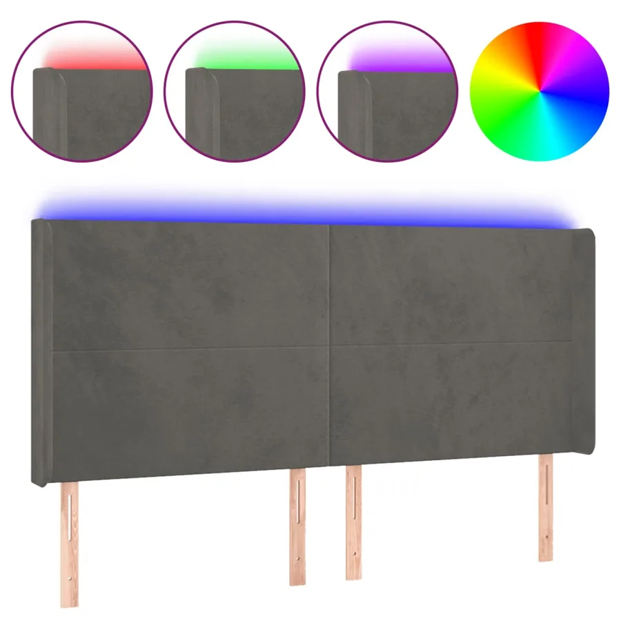 Tête de lit à LED Gris foncé 163x16x118/128 cm Velours - 2
