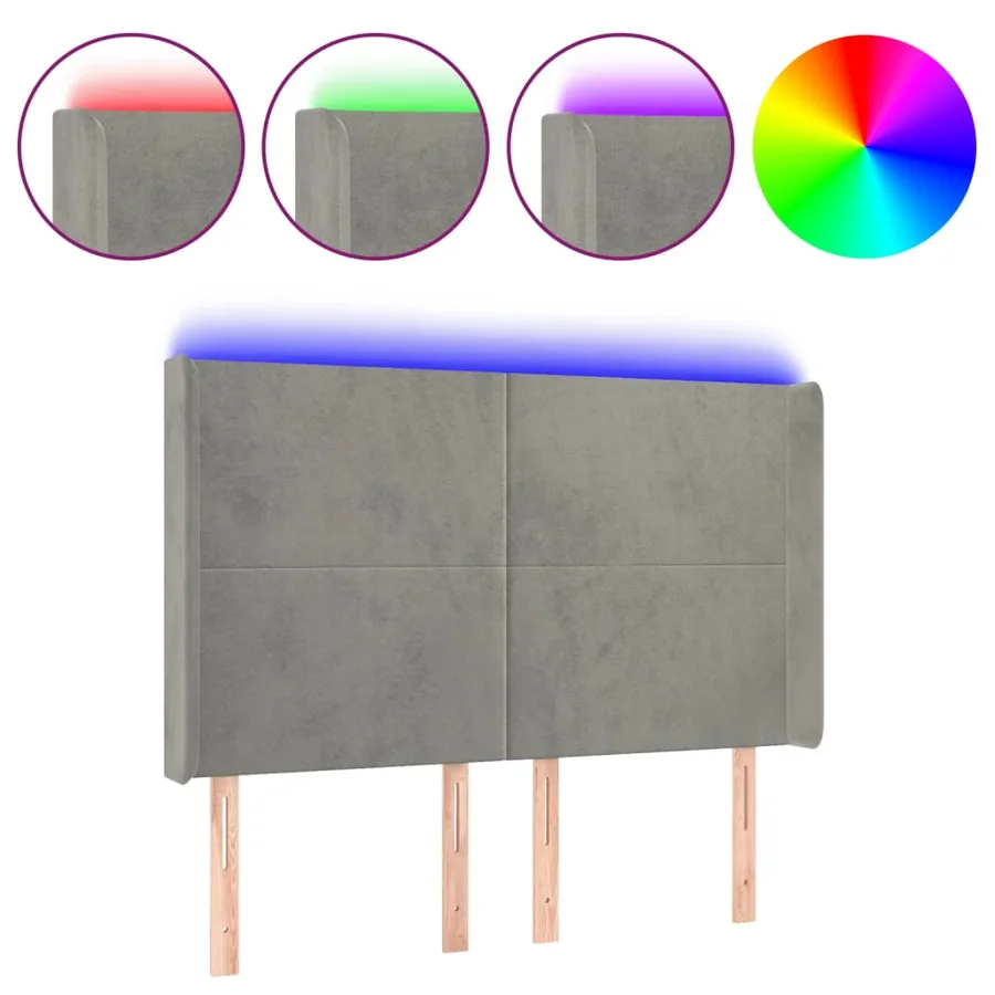 Tête de lit à LED Gris clair 147x16x118/128 cm Velours - 2