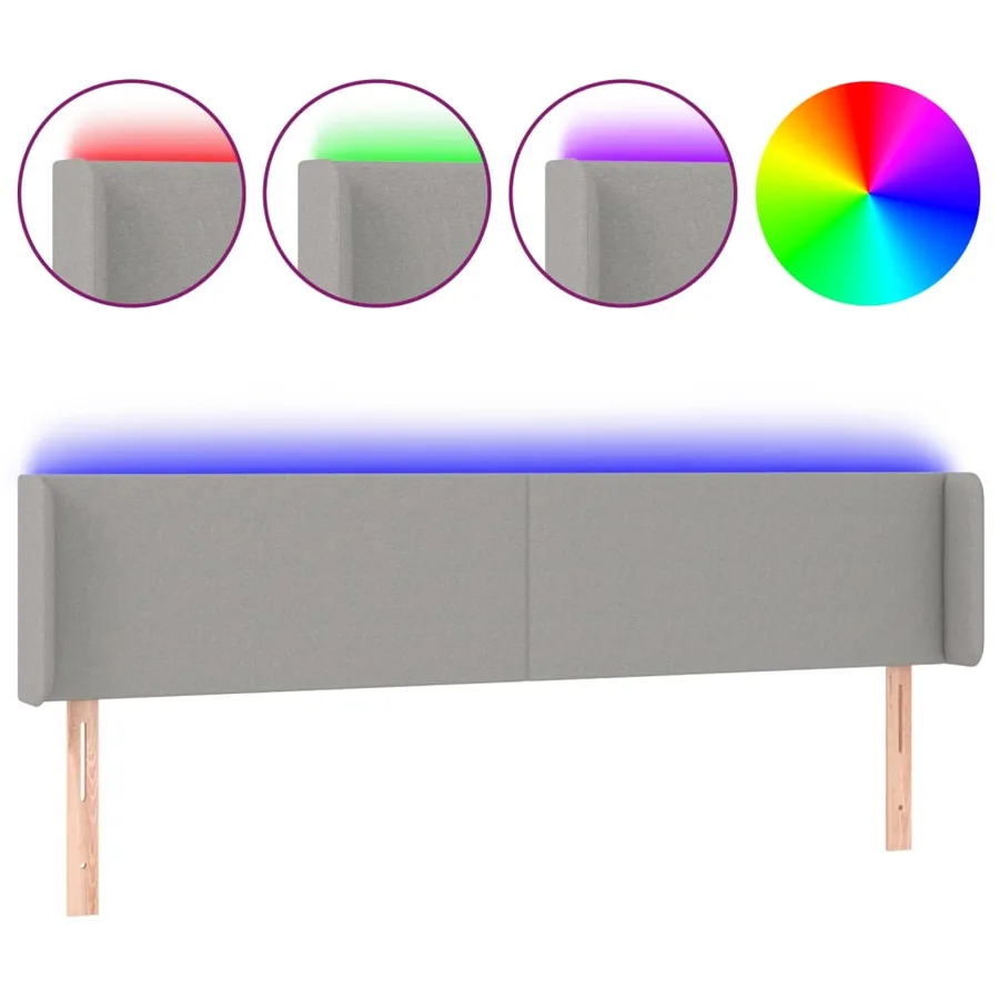 Tête de lit à LED Gris clair 163x16x78/88 cm Tissu - 2