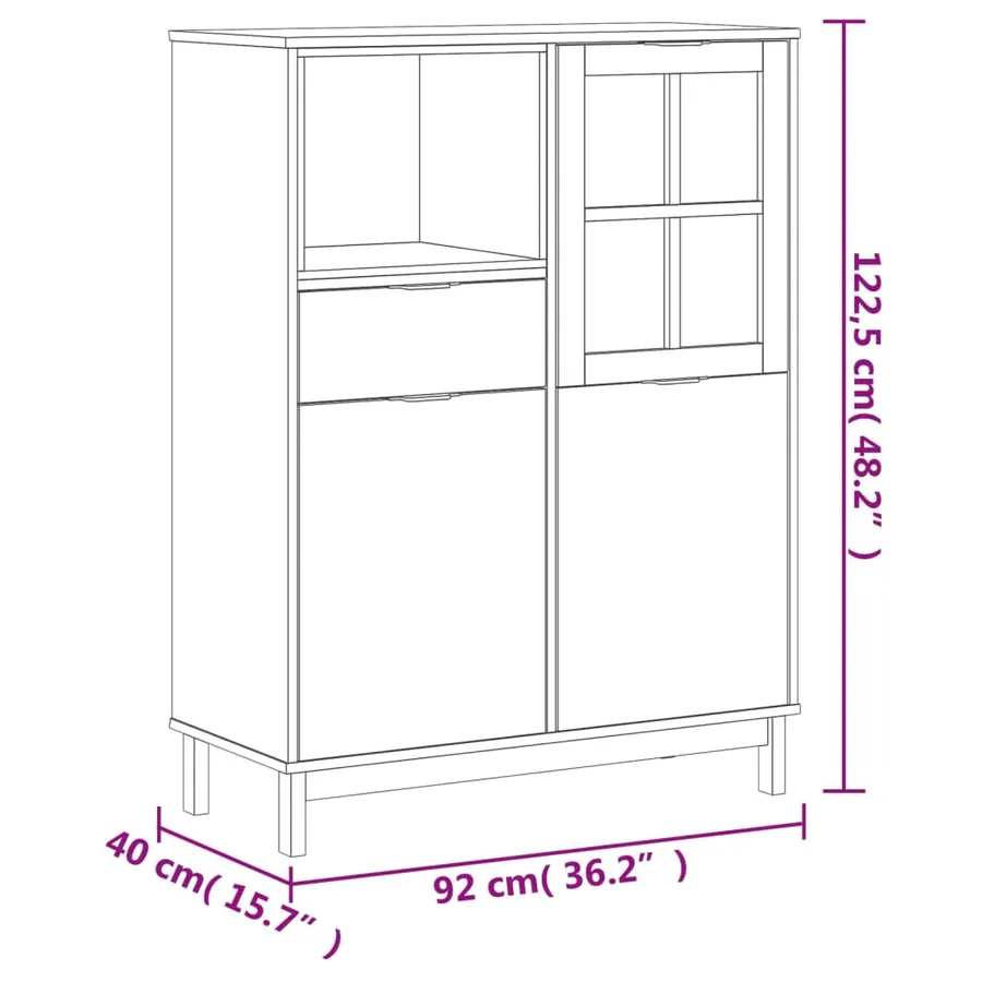 Buffet avec porte vitrée FLAM 92x40x122,5 cm bois massif de pin - 10