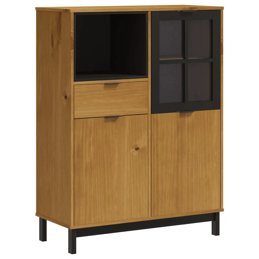 Buffet avec porte vitrée FLAM 92x40x122,5 cm bois massif de pin - 2