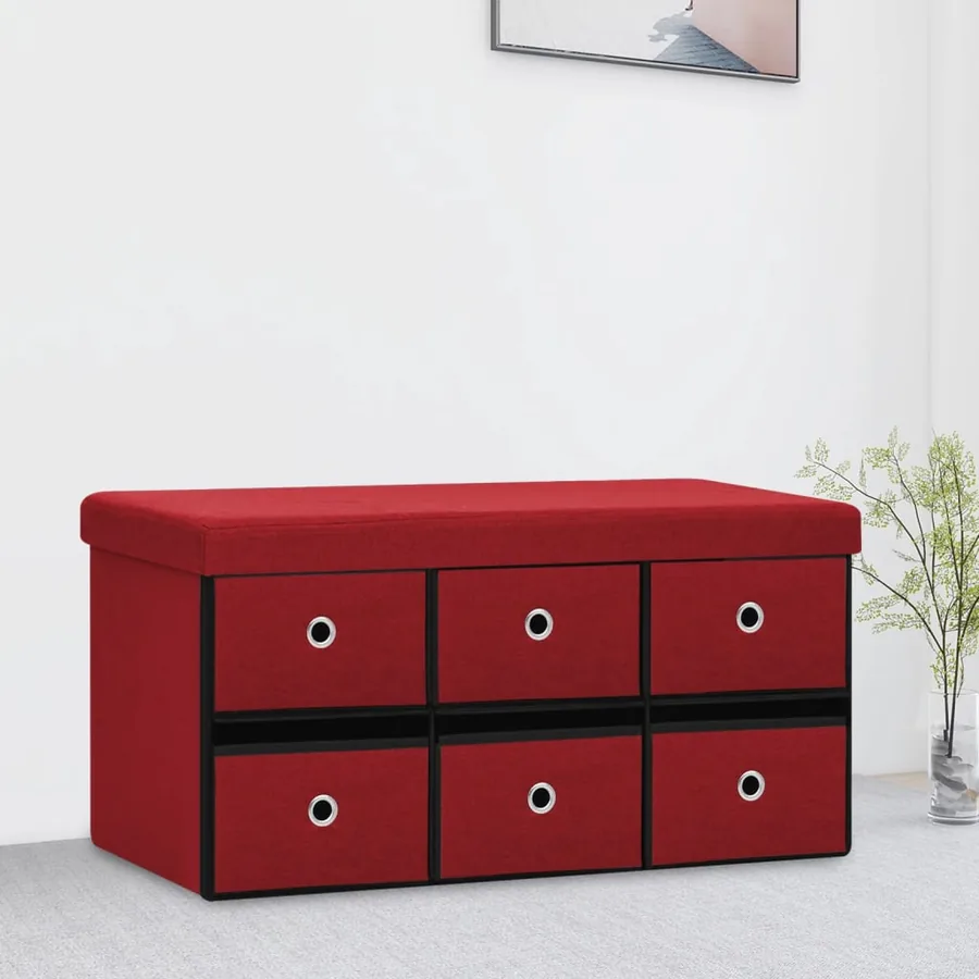 Banc de rangement pliable Bordeaux 76x38x38 cm Faux lin