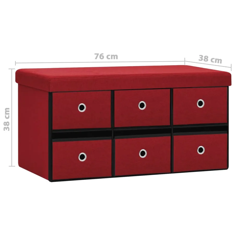 Banc de rangement pliable Bordeaux 76x38x38 cm Faux lin - 10