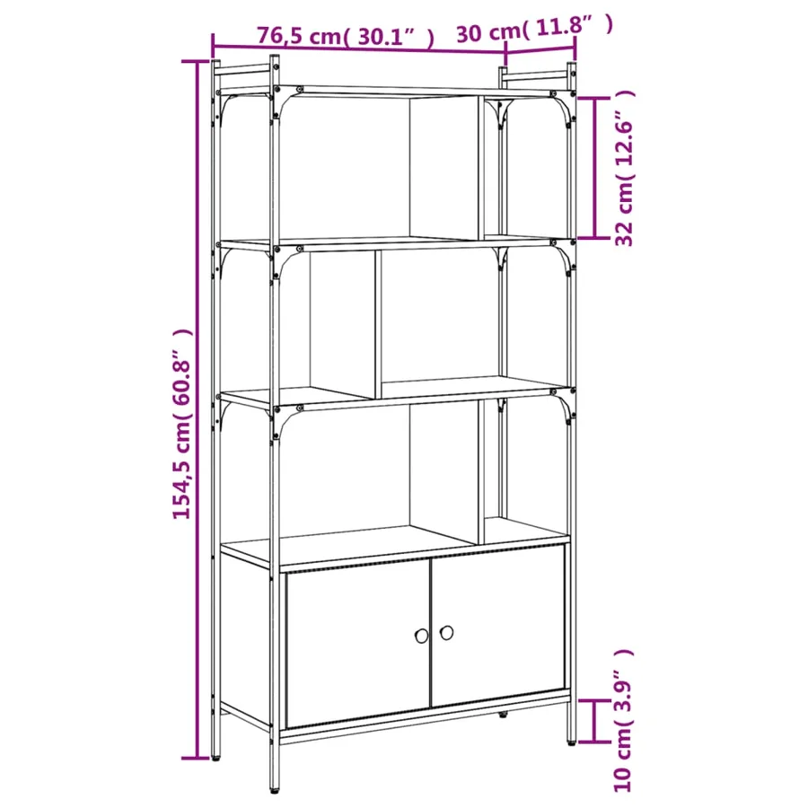 Bibliothèque avec portes sonoma gris 76,5x30x154,5 cm - 10