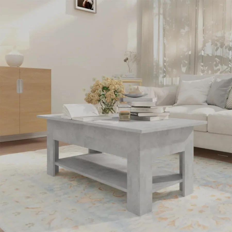 Table basse gris béton 102x55x42 cm bois d'ingénierie - 3