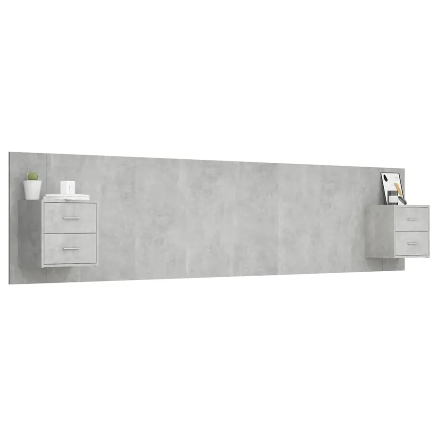 Tête de lit avec armoires Gris béton Bois d'ingénierie - 3