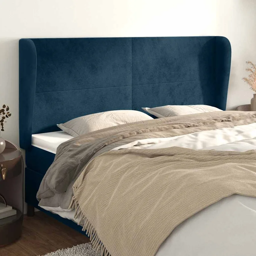 Tête de lit avec oreilles Bleu foncé 163x23x118/128 cm Velours