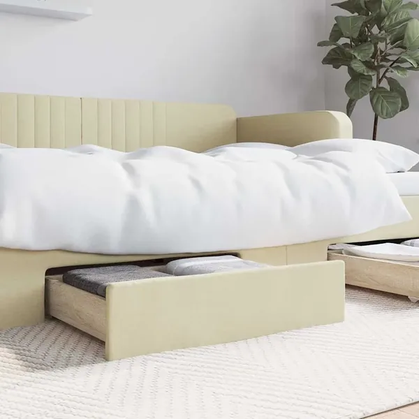 Tiroirs de lit 2 pcs crème bois d'ingénierie et similicuir