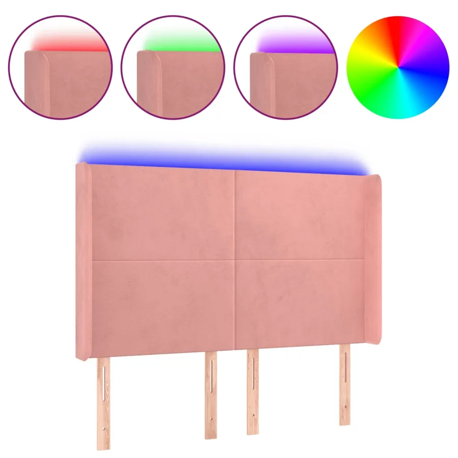 Tête de lit à LED Rose 147x16x118/128 cm Velours - 2