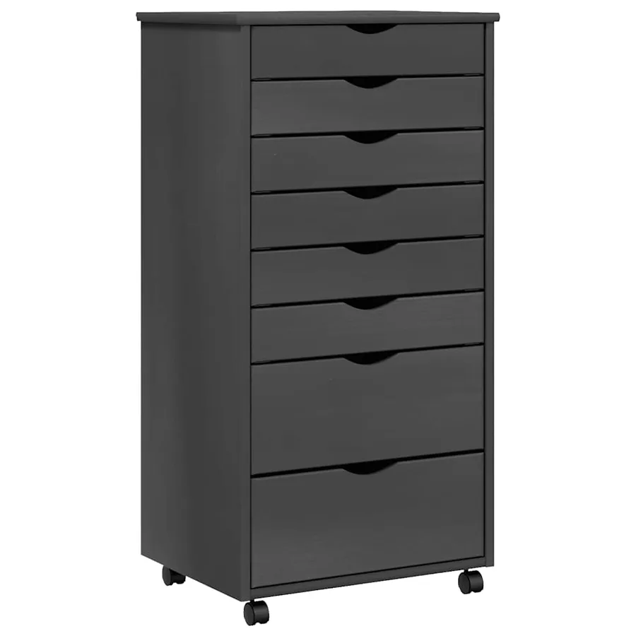 Armoire roulante avec tiroirs MOSS gris bois de pin solide - 2
