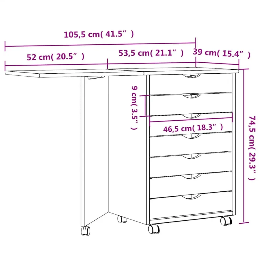 Armoire roulante avec bureau MOSS blanc bois de pin solide - 11