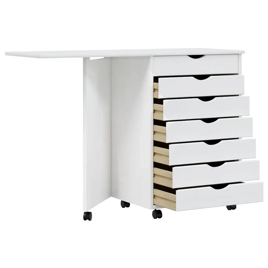 Armoire roulante avec bureau MOSS blanc bois de pin solide - 4
