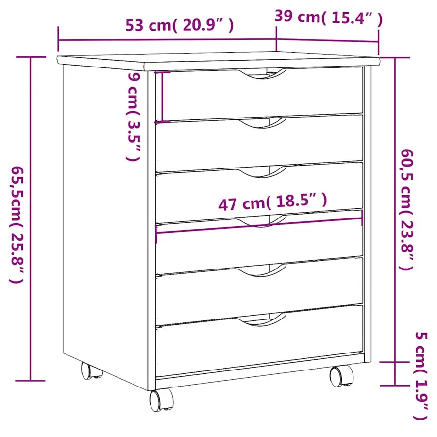 Armoire roulante avec tiroirs MOSS blanc bois de pin solide - 8
