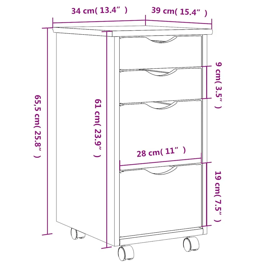 Armoire roulante avec tiroirs MOSS bois de pin marron miel - 10