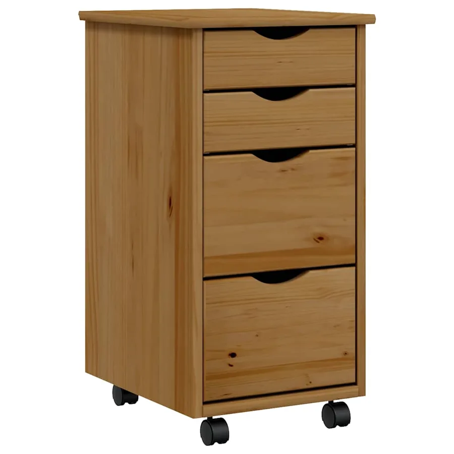 Armoire roulante avec tiroirs MOSS bois de pin marron miel - 2