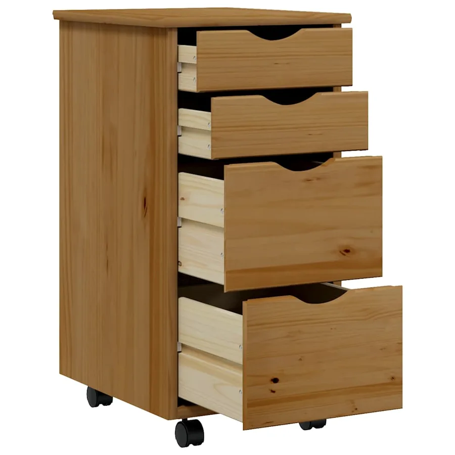 Armoire roulante avec tiroirs MOSS bois de pin marron miel - 4