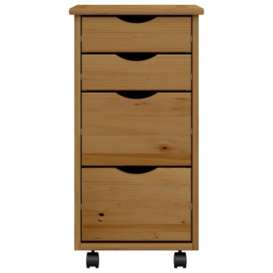 Armoire roulante avec tiroirs MOSS bois de pin marron miel - 5