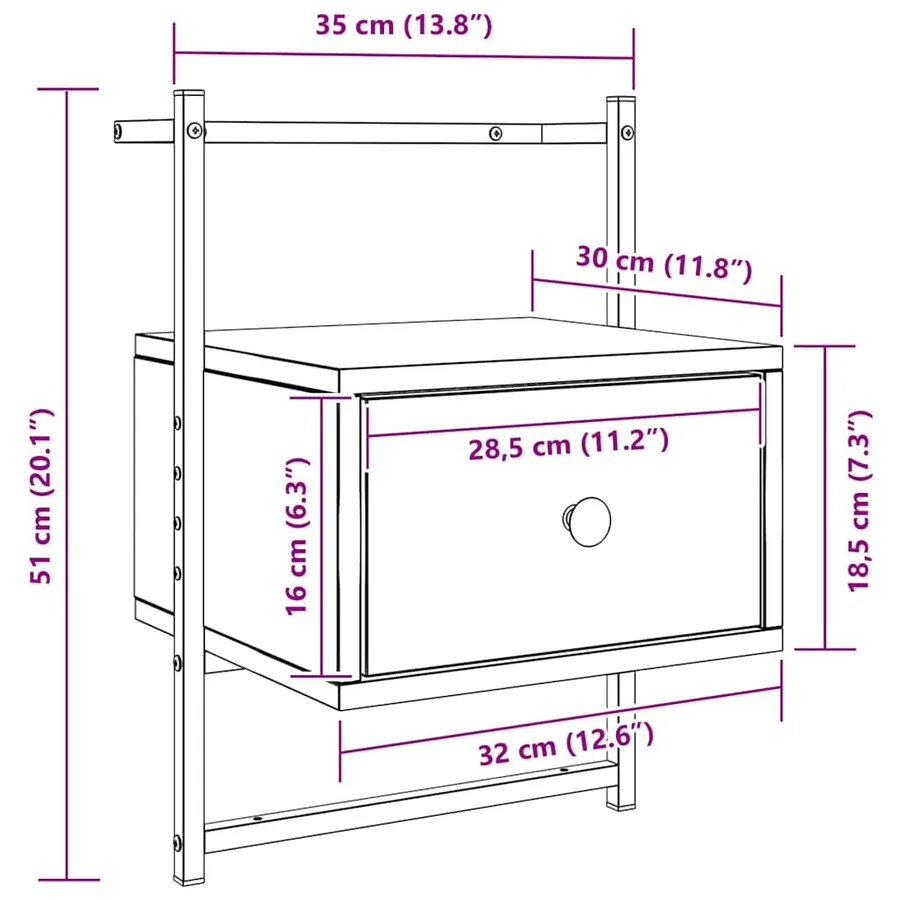 Table de chevet murale 2 pcs chêne fumé 35x30x51 cm - 12