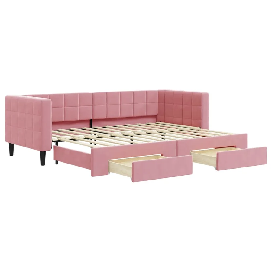 Lit de jour avec gigogne et tiroirs sans matelas rose 80x200 cm - 2