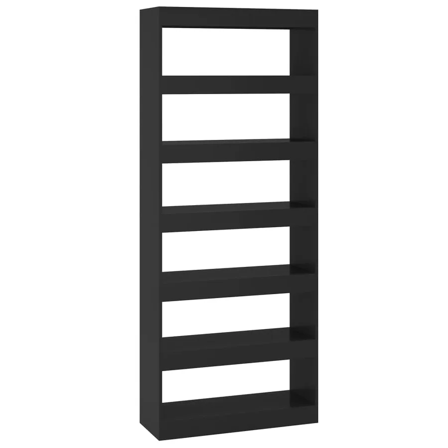 Bibliothèque/Séparateur de pièce noir bois d'ingénierie - 2