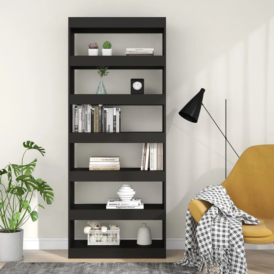 Bibliothèque/Séparateur de pièce noir bois d'ingénierie - 5
