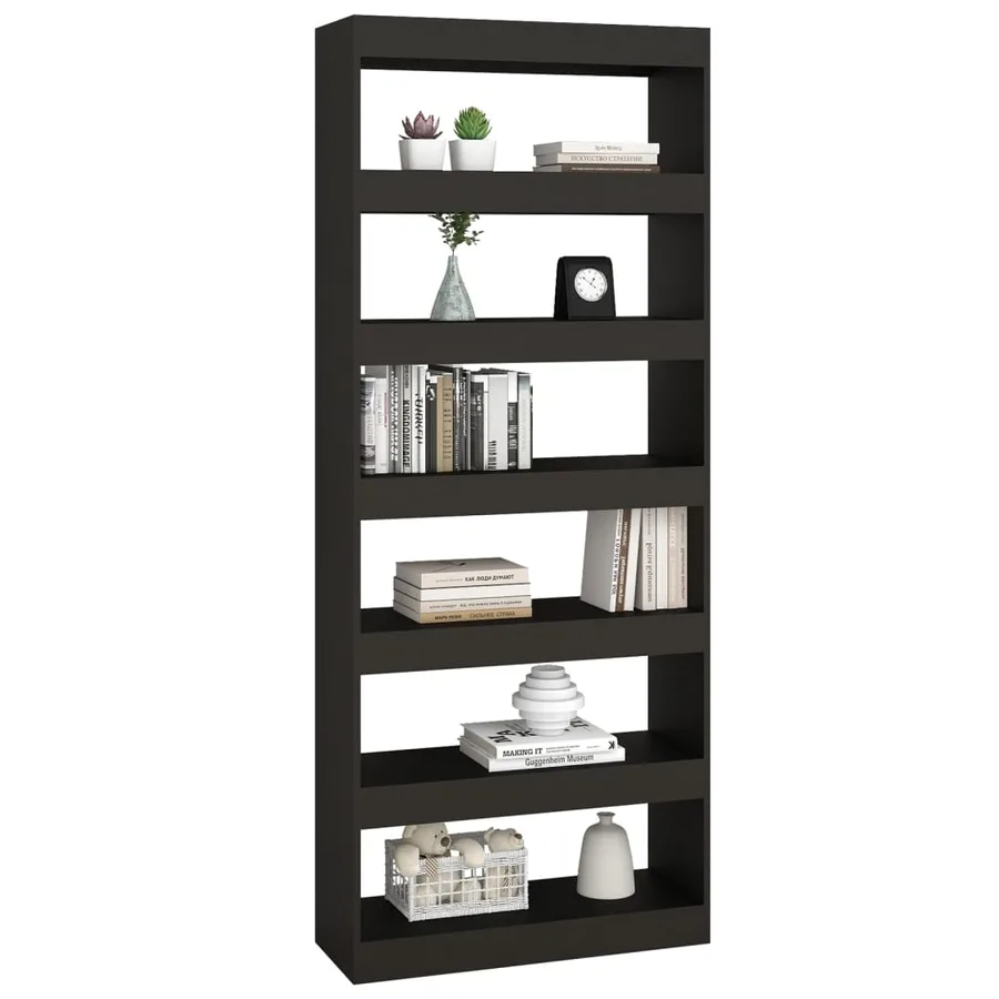 Bibliothèque/Séparateur de pièce noir bois d'ingénierie - 6