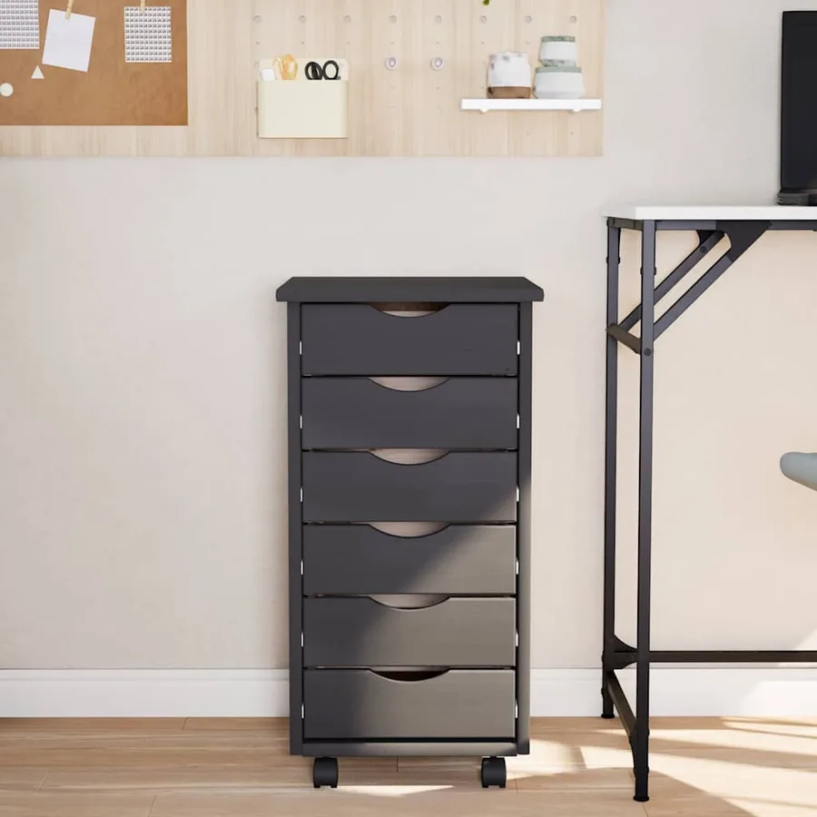 Armoire roulante avec tiroirs MOSS gris bois de pin solide - 3