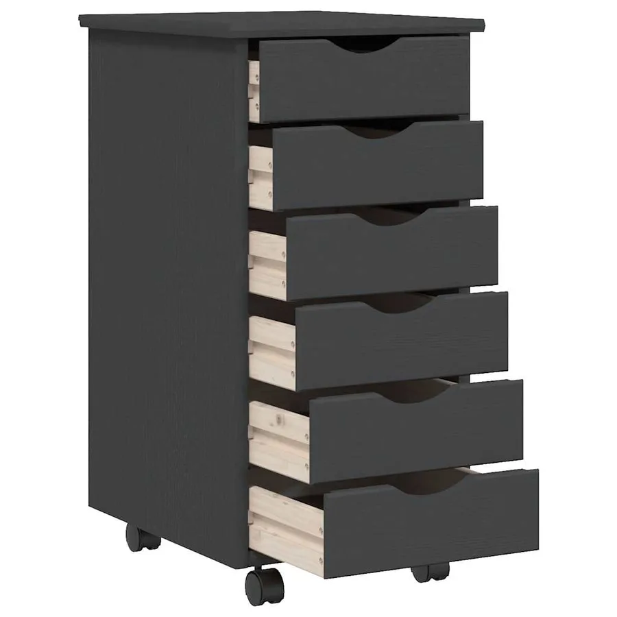 Armoire roulante avec tiroirs MOSS gris bois de pin solide - 4