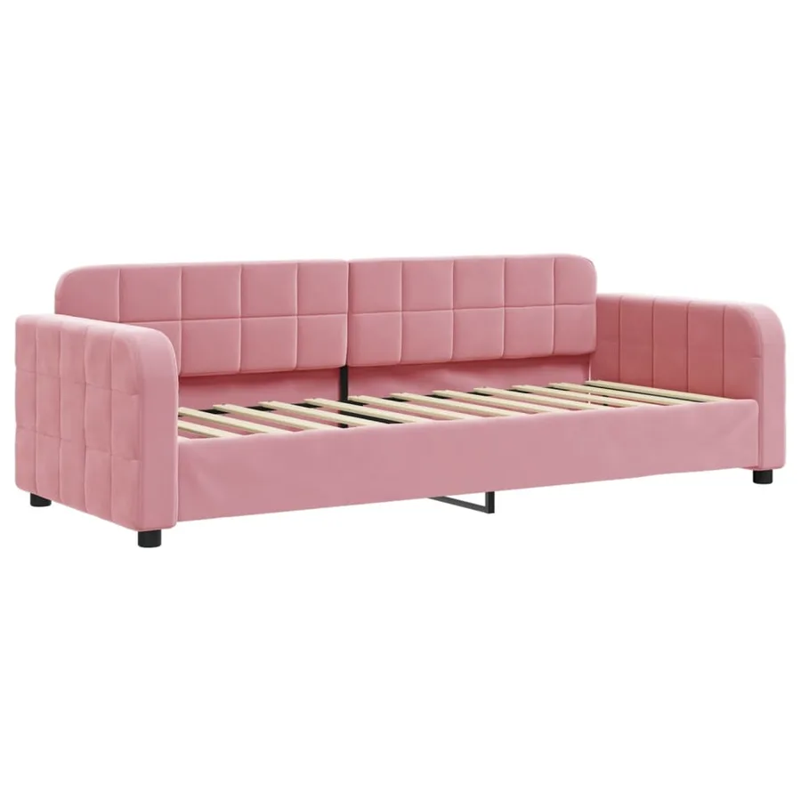 Lit de jour avec gigogne et tiroirs rose 80x200 cm velours - 4