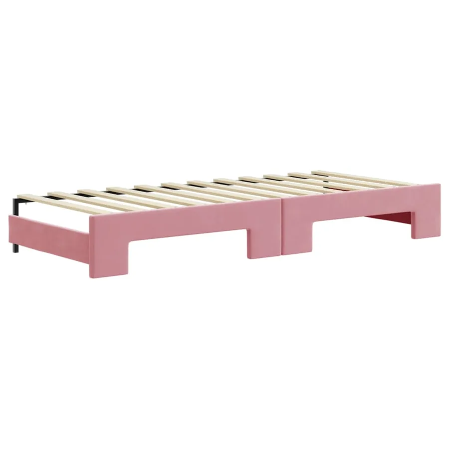 Lit de jour avec gigogne et tiroirs rose 80x200 cm velours - 5