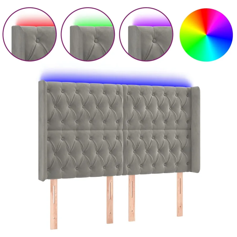 Tête de lit à LED Gris clair 163x16x118/128 cm Velours - 2
